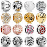 Sparkling Football & Hearts Honeybee Charm 925 Sterling Silver Bead