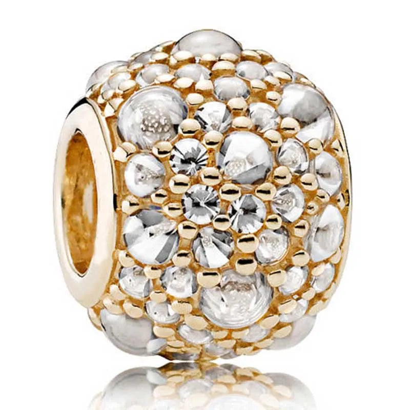 Sparkling Football & Hearts Honeybee Charm 925 Sterling Silver Bead