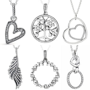 Family Tree Feather Pendant 925 Sterling Silver Necklace