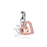 Heart Dangle Charm 925 Sterling Silver Rose Metal Beads Bracelet Women DIY