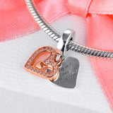 Heart Dangle Charm 925 Sterling Silver Rose Metal Beads Bracelet Women DIY