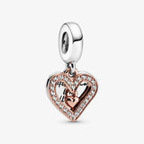 Heart Dangle Charm 925 Sterling Silver Rose Metal Beads Bracelet Women DIY