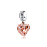 Heart Dangle Charm 925 Sterling Silver Rose Metal Beads Bracelet Women DIY