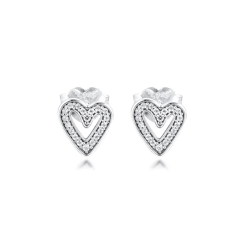 Freehand Heart Stud Earrings 925 Sterling Silver Jewelry For Woman