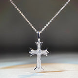 Green CZ Cross Pendant Necklace 925 Silver Chain Goth Jewelry