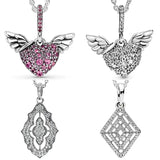 925 Silver Sparkling Heart & Angel Wings Necklace