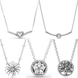 925 Sterling Silver Necklace with Heart Wishbone Daisy Flower Snowflake Charms