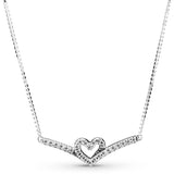 Sparkling Heart Wishbone Domed Golden Heart Collier Necklace