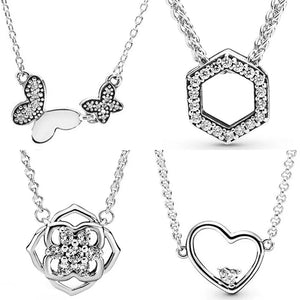 Sparkling Honeycomb Hexagon Rose Petals Heart Collier Butterfly Necklace
