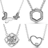 Sparkling Honeycomb Hexagon Rose Petals Heart Collier Butterfly Necklace