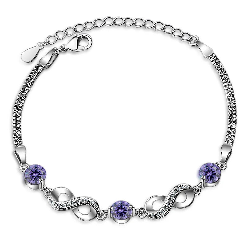 Sparkling Infinity Purple CZ Bracelet For Women Girl Lady Wedding Birthday Gift