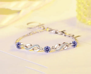 Sparkling Infinity Purple CZ Bracelet For Women Girl Lady Wedding Birthday Gift