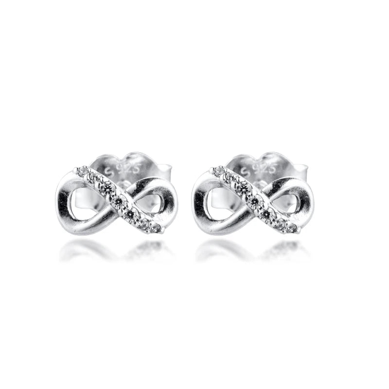 Sparkling Infinity Stud Earrings 925 Sterling Silver Jewelry For Woman