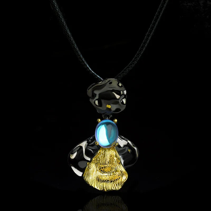 Moonstone Pendant Necklace for Women, Sparkling Sweater Chain for Party