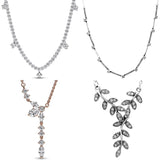 925 Silver Sparkling Leaves Cluster Drop Choker Necklace