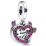 Devil Heart Love Key Glass Beads Charm 925 Sterling Silver DIY Jewelry