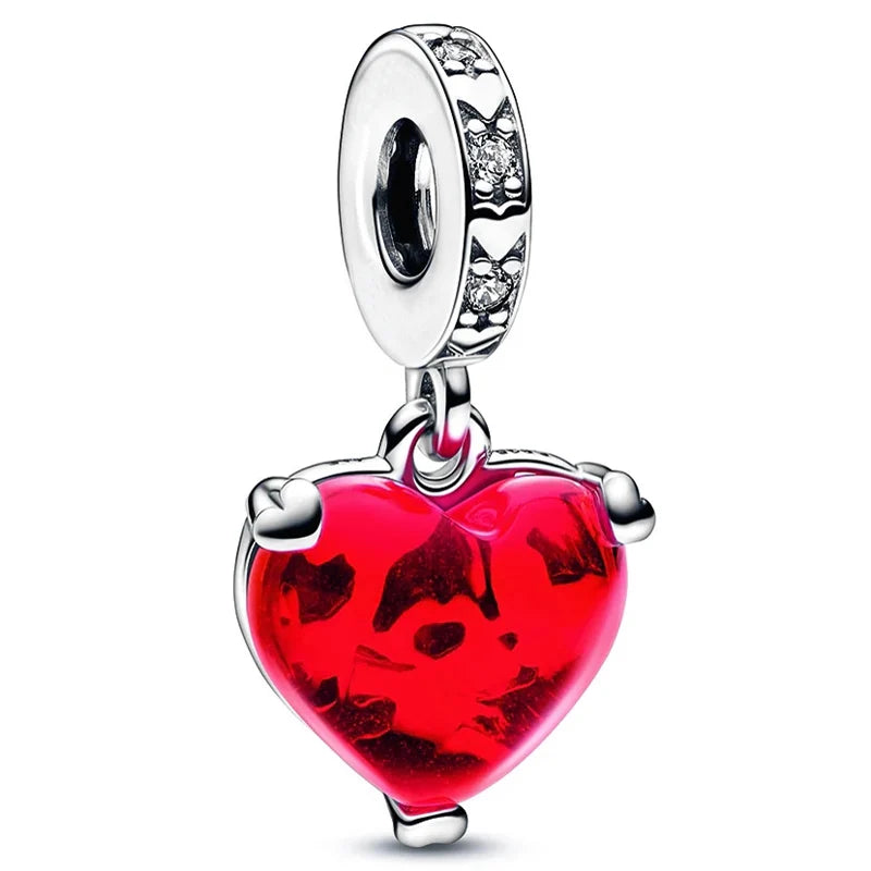 Sparkling Devil Heart Love Key Padlock Feather Glass Beads 925 Sterling Silver