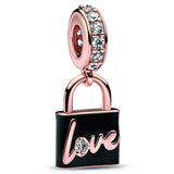 Sparkling Devil Heart Love Key Padlock Feather Glass Beads 925 Sterling Silver