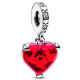 Sparkling Devil Heart Love Key Padlock Feather Glass Beads 925 Sterling Silver
