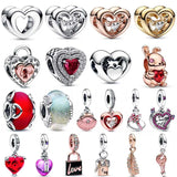 Sparkling Devil Heart Love Key Padlock Feather Glass Beads 925 Sterling Silver