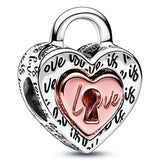 Sparkling Devil Heart Love Key Padlock Feather Glass Beads 925 Sterling Silver