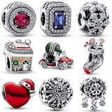925 Sterling Silver Festive House Snowflake Charm