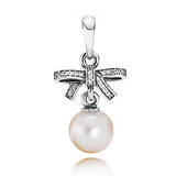Sparkling Love Bow Flower Necklace Pendant Charm 925 Silver Bead Jewelry