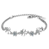 Lucky Clovers Crystal Bracelet Box Chain Wedding Gift 925 Silver Jewelry