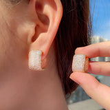 Sparkling CZ Rectangle Shape Silver Hoop Earrings for Women Party