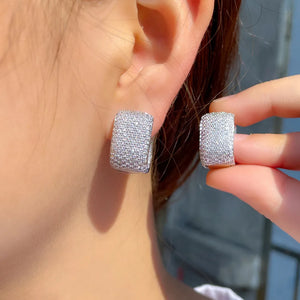 Sparkling CZ Rectangle Shape Silver Hoop Earrings for Women Party