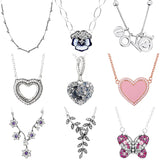 Moon & Stars Heart Leaves Pave Necklace 925 Sterling Silver Charm Jewelry