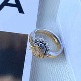 Celestial Moon Sun Ring Silver 925 Crystal