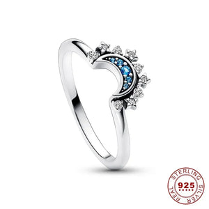 Celestial Moon Sun Ring Silver 925 Crystal