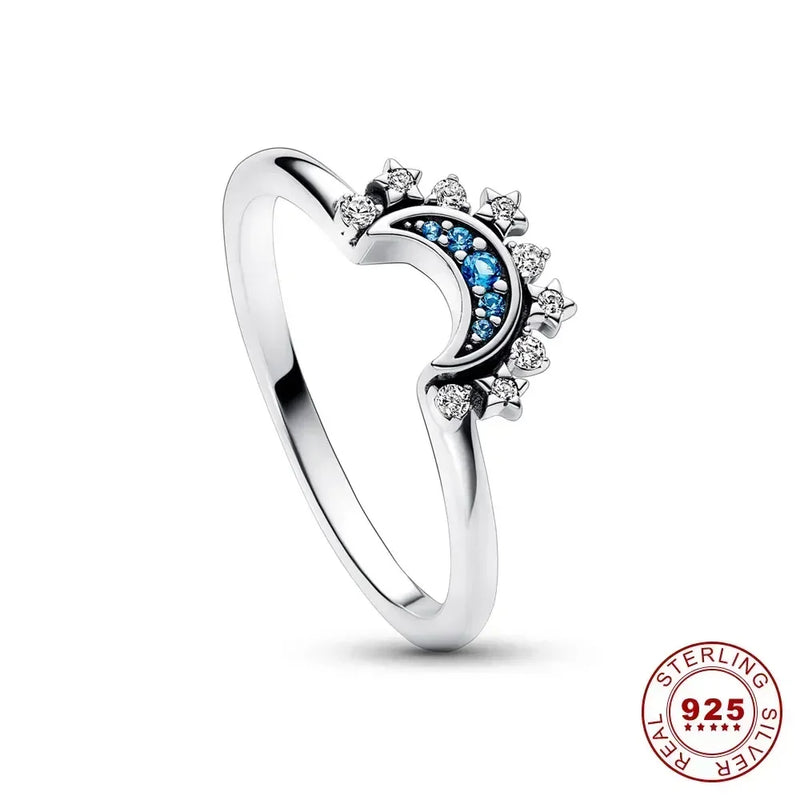 Celestial Moon Sun Ring Silver 925 Crystal