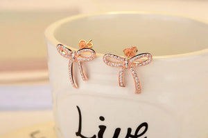 Sparkling Pave Bow Stud Earring S925 Silver AAA Zircon