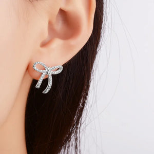 Sparkling Pave Bow Stud Earring S925 Silver AAA Zircon