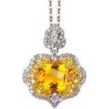 Oval Citrine Pendant Necklace S925 Silver Yellow CZ Crystal Chain