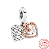 Pav Zircon Entwined Hearts Dangle Charm 925 Silver Jewelry Gift