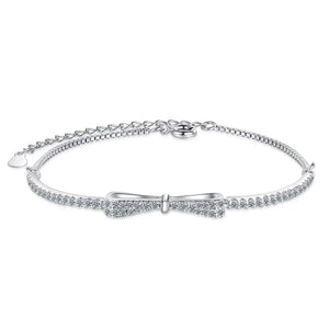 925 Silver Pave Bow Bracelet for Women - Wedding Gift