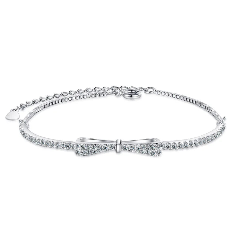 925 Silver Pave Bow Bracelet for Women - Wedding Gift
