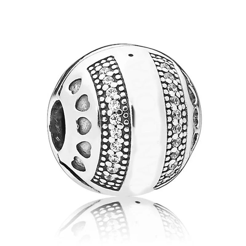 925 Sterling Silver Pave Lines Clip Stopper Beads