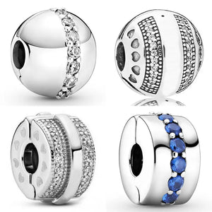 925 Sterling Silver Pave Lines Clip Stopper Beads