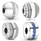 925 Sterling Silver Pave Lines Clip Stopper Beads
