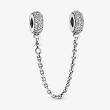 925 Silver Pave Safety Chain Charm Clear CZ Bead for Bracelet