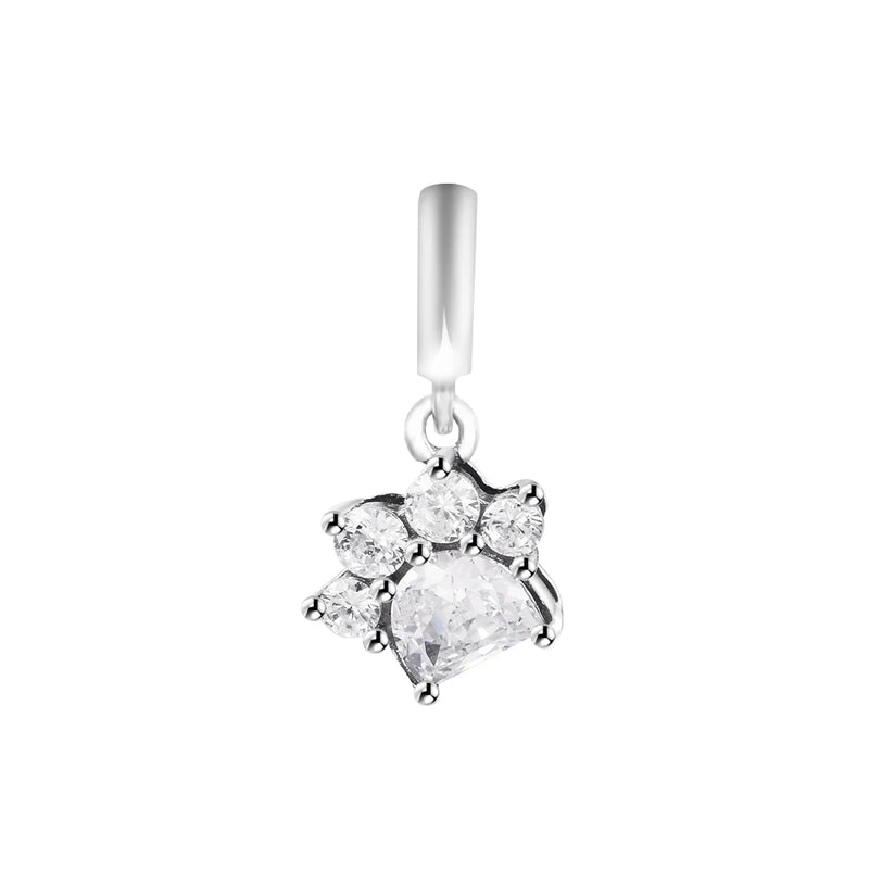 Sparkling Paw Print Dangle Charm Sterling Silver Beads Stranger Things Pendant