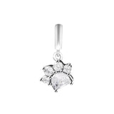 Sparkling Paw Print Dangle Charm Sterling Silver Beads Stranger Things Pendant