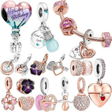 Pink Hot Air Balloon Silver 925 Bracelet Charm Pendant Jewelry Gift