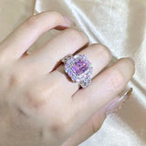 Pink Zircon Square Ring 925 Stamp Jewelry Party Birthday Gift