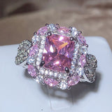 Pink Zircon Square Ring 925 Stamp Jewelry Party Birthday Gift