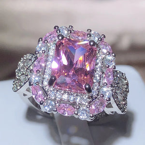 Pink Zircon Square Ring 925 Stamp Jewelry Party Birthday Gift